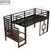 Odikalo Hochbett Kinderbett Jugendbett 90x200 mit LED und Stauraum (90x200 cm großes Metall-Hochbettgestell mit Treppe, Stauraum, LED-Beleuchtung und Fenstern, Schwarz / Weiß) Bild 4