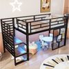 Odikalo Hochbett Kinderbett Jugendbett 90x200 mit LED und Stauraum (90x200 cm großes Metall-Hochbettgestell mit Treppe, Stauraum, LED-Beleuchtung und Fenstern, Schwarz / Weiß) Bild 3