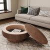 Couchtisch 35x75x75 cm, rund, mit verstecktem Stauraum, MDF und Echtholzfurnier in Walnuss Bild 3