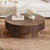 Couchtisch 35x75x75 cm, rund, mit verstecktem Stauraum, MDF und Echtholzfurnier in Walnuss Bild 4