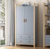 Kleiderschrank 89,6 x 44 x 180,5 cm in Blau mit Kiefernholz, 2 Türen, 2 Schubladen Bild 4