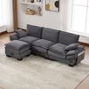 3-Sitzer Sofa aus Cord 260x132x84 cm mit USB-C & Hocker, dunkelgrau Bild 2