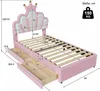 Prinzessinbett mit LED-Beleuchtung und Schubladen, 90x200cm, höhenverstellbarer Kopfteil, Mädchenbett, Polsterbett für Mädchen, Einzelbett Bild 5
