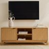 Calicosy TV-Möbel mit 2 offenen Fächern und 2 Türen mit geriffelter Front L140 cm - BOLOGNE - Helles Holz Bild 2