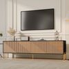 MODFU TV-Schrank Modernes Sideboard im Kontrast Schwarz & Gold (Packung, 1-St, 179x53,5x35 cm, 4 Türen vor 2 großen Staufächern, strukturierte Front) Einzigartiges Design, das unterschiedliche Einrichtungen ergänzt Bild 3