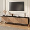 MODFU TV-Schrank Modernes Sideboard im Kontrast Schwarz & Gold (Packung, 1-St, 179x53,5x35 cm, 4 Türen vor 2 großen Staufächern, strukturierte Front) Einzigartiges Design, das unterschiedliche Einrichtungen ergänzt Bild 2