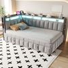 Polsterbett Schlafsofa, Ausziehbett, LED-Beleuchtung, Ablagefächer Kopf- und Fußende, USB-/Typ-C-Anschlüsse, Einzelschlafsofa, Samtstoff, Hellgrau, 90×200 cm Bild 2