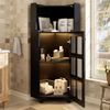 Eckschrank mit LED Beleuchtung APP, Lack MDF Feuchtigkeitsschutz, offen & geschlossen, Kippsicherung, für Bad Wohnzimmer,Schwarz Bild 3