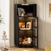 Eckschrank mit LED Beleuchtung APP, Lack MDF Feuchtigkeitsschutz, offen & geschlossen, Kippsicherung, für Bad Wohnzimmer,Schwarz Bild 2