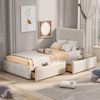 Merax Polsterbett 90x200 Einzelbett Funktionsbett aus Samt mit Höhenverstellbares Kopfteil & 2 Schubladen & Lattenrost Beige Bild 5