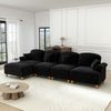 Flieks 4-Sitzer Ecksofa, Modular L-Sofa mit 4 Kissen & 1 Ottoman, abnehmbarer Volant, Flared-Armlehnen & Holzbeinen, Chenille, Schwarz Bild 2