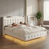 Furnishings Home Polsterbett Doppelbett Jugendbett mit LED-Licht (Mit Komforthöhe Lattenrost, Leises Design Bett), Samtmaterial Polsterbett mit RGB Beleuchtung Bild 2