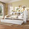Daybett, Schlafsofa Tagesbett mit ausziehbarem Bett Steckdose und USB-Anschlüssen mit Lattenrost ohne Matratze, Spanplatte, Weiß, 140×200 cm Bild 4