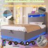 Polsterbett mit LED-Streifen, Stauraum, Schrank, USB und Type-C, 140x200 cm, gepolsterter Kopfteil mit Schrank, Einzelbett, Stauraumbett, Leinen Bild 4