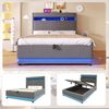 Polsterbett mit LED-Streifen, Stauraum, Schrank, USB und Type-C, 140x200 cm, gepolsterter Kopfteil mit Schrank, Einzelbett, Stauraumbett, Leinen Bild 3