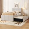 Polsterbett, 90x200cm(90x190cm), Familienbett, Bett mit drei Schubladen, Ausziehbares Rollbett, Verstellbares Kopfteil, Ohne Matratze, Beige Bild 2