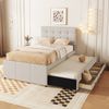 Polsterbett, 90x200cm(90x190cm), Familienbett, Bett mit drei Schubladen, Ausziehbares Rollbett, Verstellbares Kopfteil, Ohne Matratze, Beige Bild 3