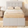 Polsterbett, 90x200cm(90x190cm), Familienbett, Bett mit drei Schubladen, Ausziehbares Rollbett, Verstellbares Kopfteil, Ohne Matratze, Beige Bild 4