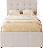 Polsterbett, 90x200cm(90x190cm), Familienbett, Bett mit drei Schubladen, Ausziehbares Rollbett, Verstellbares Kopfteil, Ohne Matratze, Beige Bild 5