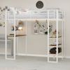 Hochbett 90x190 cm mit Schreibtisch und beidseitigen Leitern – Metallbett in Weiß Bild 2