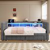 Merax Polsterbett, 90 × 190 cm, Tagesbett, Daybett, Schlafsofa, multifunktionales Ausziehbett-Design, USB- + Typ-C-Anschlüsse, mit 2 Schubladen, LED-Lichtleiste, Samt, Grau Bild 3