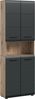 furnling Stauraumschrank Ivy - moderner Badschrank mit 4 Türen, 4 Einlegeböden, viel Stauraum offenes Fach, pflegeleichte MDF Front, Hochschrank, Nox Oak & schwarz Bild 4