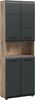 furnling Stauraumschrank Ivy - moderner Badschrank mit 4 Türen, 4 Einlegeböden, viel Stauraum offenes Fach, pflegeleichte MDF Front, Hochschrank, Nox Oak & schwarz Bild 5