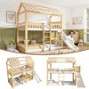 Merax Etagenbett, Hausbett, Hochbett, 90x200cm, mit Giebeldach, mit Regal und 35 cm Rutsche, sicherer Aufstieg, ideal für Familien mit zwei Kindern, Weiß&Natur Bild 5