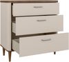 Forte LACETTI Kommode 90, elegante Kommode mit 3 Schubladen und hohen Füßen, Holzwerkstoff, Wohn-/Schlafzimmer, Kaschmir|Beige|Valencia Eiche Holzdekor, 90,4 cm breit x 81,7 cm hoch x 41,2 cm tief Bild 5