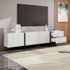 Merax 190 cm TV-Schrank, 3 Türen, 2 Schubladen, Weiß mit Gold und Holzmaserung, Weiß + Schwarz Bild 5