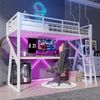 Hochbett 90×200 cm mit Rausfallschutz, LED-Leiste und Schreibtisch, Weiß, ohne Matratze Bild 2