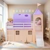 Hochbett Kinder 90x200 cm mit Lattenrost Rutsche Kinderbett Kinderhochbett Stockbett Vorhang Tunnel Turm Lila Peach Bild 2