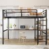 Hochbett 140×200 cm mit Sicherheitsgitter, Leiter, Tisch & Regal, Schwarz, ohne Matratze Bild 4