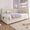 Polsterbett 90x200 cm aus Samt mit hydraulischem Stauraum – L‑förmiges Daybed, beige Bild 3