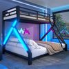 Merax Etagenbett 90 x 200 cm & 140 x 200 cm, Kinderbett, Jugendbett, Eisenrahmen, mit LED-Lichtleiste, Sicherheitsgeländer, Leiter, ohne Matratze, Schwarz Bild 3