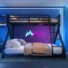 Merax Etagenbett 90 x 200 cm & 140 x 200 cm, Kinderbett, Jugendbett, Eisenrahmen, mit LED-Lichtleiste, Sicherheitsgeländer, Leiter, ohne Matratze, Schwarz Bild 5