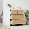 Kommode 80 x 38 x 80 cm mit 4 Schubladen, MDF in Natur-Weiß mit Naturrattan-Optik Bild 2