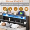 Merax Polsterbett 160x200 cm, Hydraulisches Schwebender Bettrahmen mit Stauraum, Multifunktionales Polsterbett mit USB-Steckdose und LED-Licht, Wendekopfteil, Leinen grau Bild 5
