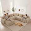 Modulares Ecksofa 69cm×386cm×177cm in Beige aus Cord – tiefe Sitzfläche, rutschfester Standfuß und flexible Module Bild 2