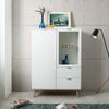 Finori Göteborg 53 Highboard, weiß / Dekor Sonoma Eiche | Highboard für Wohnzimmer | Maß: B x H x T ca. 100 x 140 x 40 cm | Highboard mit 2 Türen und 2 Schubkästen: 1 Glasrahmentür dahinter 1 Glasboden und 1 Tür dahinter 2 Einlegeböden Bild 2