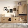 Flieks Tierschrank 79 x 40 x 160 cm, Futterstation mit 2 Edelstahlnäpfen, Hundebett, Stauraum, Haken, Eichenoptik Bild 2