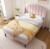 Polsterbett 90x200 cm mit Lattenrost – Einzelbett aus Samt in Rosa mit gepolstertem Kopfteil Bild 2