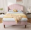 Polsterbett 90x200 cm mit Lattenrost – Einzelbett aus Samt in Rosa mit gepolstertem Kopfteil Bild 3