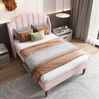 Polsterbett 90x200 cm mit Lattenrost – Einzelbett aus Samt in Rosa mit gepolstertem Kopfteil Bild 5