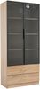 Flieks Hochschrank 75 x 34.5 x 170 cm mit LED-Lichtleiste, Aufbewahrungsschrank mit 2 Türen, 2 Schubladen und Glastür, Vitrine, Badschrank, Naturholzfarbe Bild 5