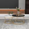 Couchtisch-Set 70x70x45 / 45x45x40 cm, 2er-Nesting, MDF mit Marmorfurnier, schwarzes Finish, stabiles Metalllgestell Bild 2
