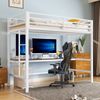 Hochbett mit Schreibtisch und LED-Beleuchtung, 90x200 cm, Kinderbett mit Rausfallschutz, Metallbett Bild 4