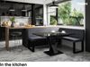 MEBLINI Eckbank für Esszimmer mit ausziehbarem Tisch - Küchenbank - Essecke - Sitzecke Küche - TONI - U-Beine 128x168x87cm Rechts - Dunkelgrau Samt/M Weiß-Schwarz Hochgl. Bild 2