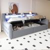 Polsterbett Schlafsofa 90 x 200 cm,Hydraulischem Stauraum, Weicher, Dicker Rckenlehne und Armlehnen, Mit LED-Beleuchtung, Ablagefach, Steckdose und Ladeanschluss, Komplett mit Lattenrost,Hellgrau Bild 4