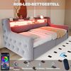 Polsterbett Schlafsofa 90 x 200 cm,Hydraulischem Stauraum, Weicher, Dicker Rckenlehne und Armlehnen, Mit LED-Beleuchtung, Ablagefach, Steckdose und Ladeanschluss, Komplett mit Lattenrost,Hellgrau Bild 5